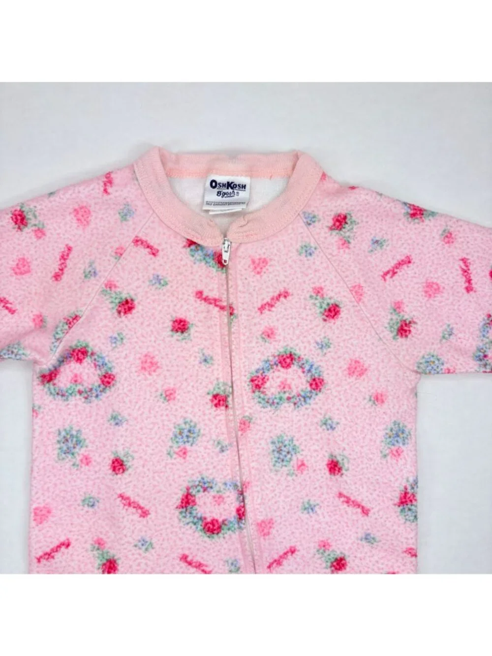Vintage Oshkosh Girls Heart Floral Fleece One Piece Pajamas Outfit 2T / 18m